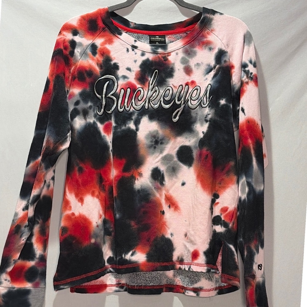 Colosseum Ohio State Buckeyes Tie Dye Sweatshirt Womens XL Red Black Crewneck